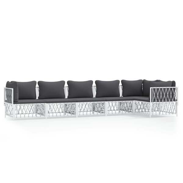 vidaXL Salon de jardin avec coussins 6 Pièces blanc acier
