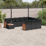 vidaXL Salon de jardin 11 Pièces avec coussins noir résine tressée