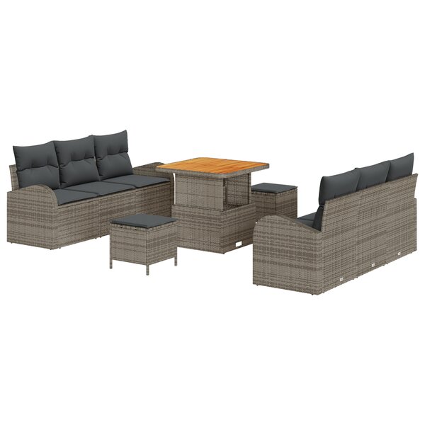 Ensemble de Sofa de Jardin 9 pièces avec Coussins Gris Poly Rattan Acacia