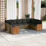 vidaXL Salon de jardin 9 Pièces avec coussins gris résine tressée