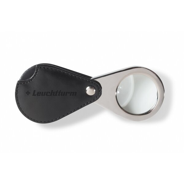 Loupe de poche Pliable LU25 - Grossissement 3X - Étui en cuir véritable noir