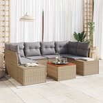 vidaXL Ensemble de canapés de jardin 7 pièces avec coussins Beige Poly Rotin Acacia