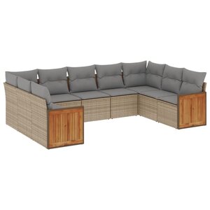vidaXL Salon de jardin avec coussins 9 Pièces beige résine tressée