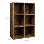 Bibliothèque à 6 compartiments meuble de rangement cloison présentoir pour objets de décoration souvenirs plantes en pot pour bureau salon 65 5 x 30 x 97 5 cm marron rustique 12_0001471