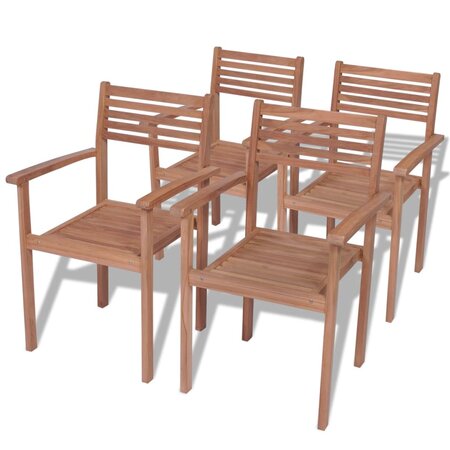 vidaXL Chaises empilables de jardin lot de 4 Bois de teck solide