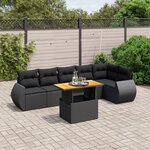 vidaXL Salon de jardin 7 Pièces avec coussins noir résine tressée