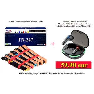 T3AZUR - 5 Toners compatibles avec TN247 pour Brother DCP-L3510CDW DCP-L3550CDW Noire - 3 000 pages - T3AZUR