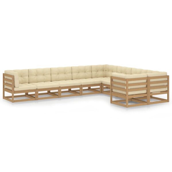vidaXL Salon de jardin 9 Pièces avec coussins Marron miel Bois de pin