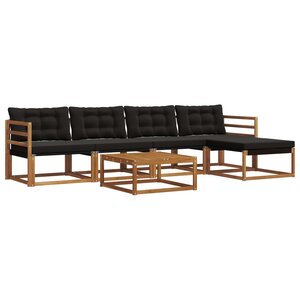 vidaXL Ensemble de canapés d'extérieur 6 Pièces Naturel et Noir