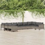 vidaXL Salon de jardin 10 Pièces avec coussins Gris Résine tressée