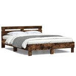 vidaXL Cadre de lit avec tête de lit et LED chêne fumé 140x200 cm
