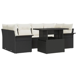 vidaXL Ensemble canapé jardin 7 pièces avec coussins Noir Rattan