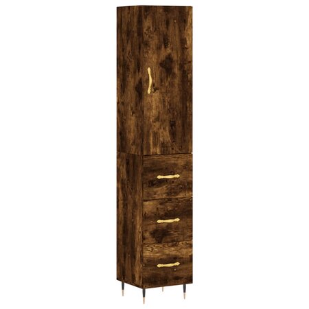 vidaXL Buffet haut Chêne fumé 34 5x34x180 cm Bois d'ingénierie