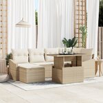 vidaXL Ensemble de Canapé de Jardin de 7 Pièces avec Coussins en Poly Rotin Beige
