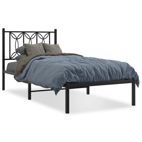 vidaXL Cadre de lit métal avec tête de lit noir 90x200 cm