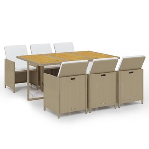 vidaXL Ensemble à dîner de jardin coussins 7 Pièces Résine tressée Beige
