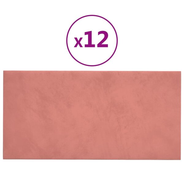 vidaXL Panneaux muraux 12 Pièces Rose 60x30 cm Velours 2 16 m²