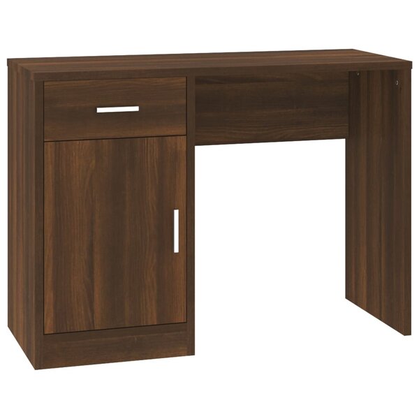 Bureau table poste de travail meuble d'ordinateur informatique étude avec tiroir et armoire chêne 100 x 40 x 73 cm brun 02_0023452