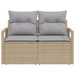 Canapé de jardin 2 places vidaXL avec rangement et coussins en poly rattan beige