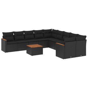 vidaXL Salon de jardin 11 Pièces avec coussins noir résine tressée
