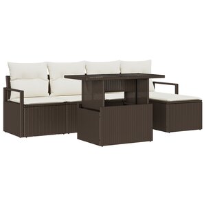 Canapés de Jardin 6 Pièces avec Coussins Marron Rattan