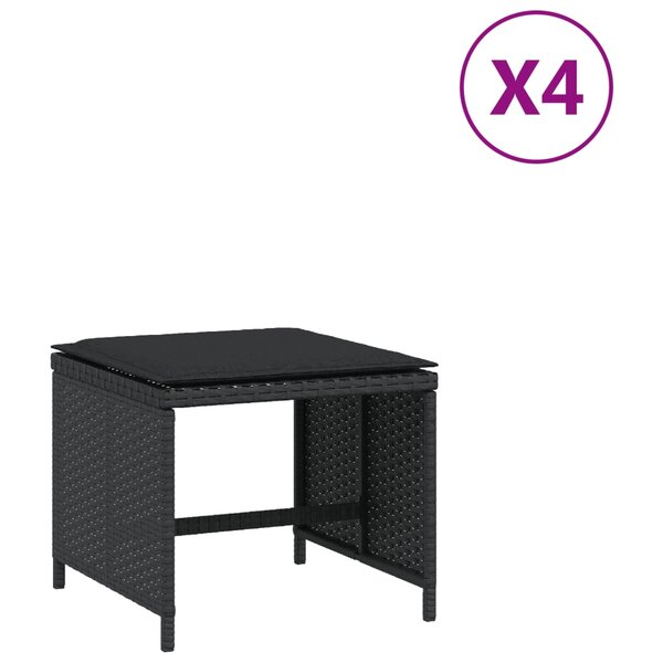 vidaXL Tabourets de jardin avec coussins 4 Pièces noir 40x40x35 cm rotin