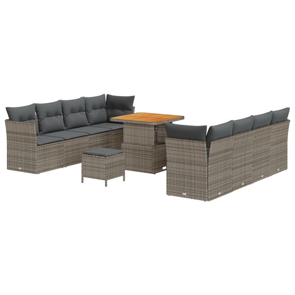 Ensemble salon de jardin vidaXL 11 pièces avec coussins en poly rotin gris acacia
