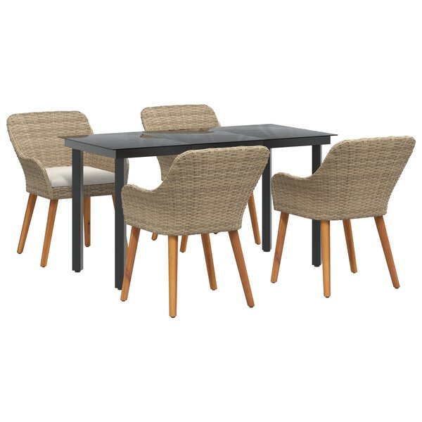 vidaXL Ensemble de salle à manger de jardin 5 pièces en rattan poly beige