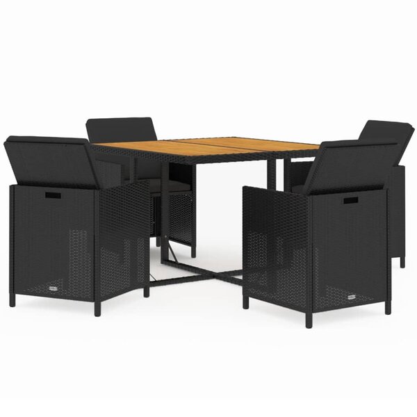 vidaXL Ensemble à dîner de jardin avec coussins 5 Pièces poly rotin noir