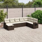 vidaXL Salon de jardin 8 Pièces avec coussins marron résine tressée