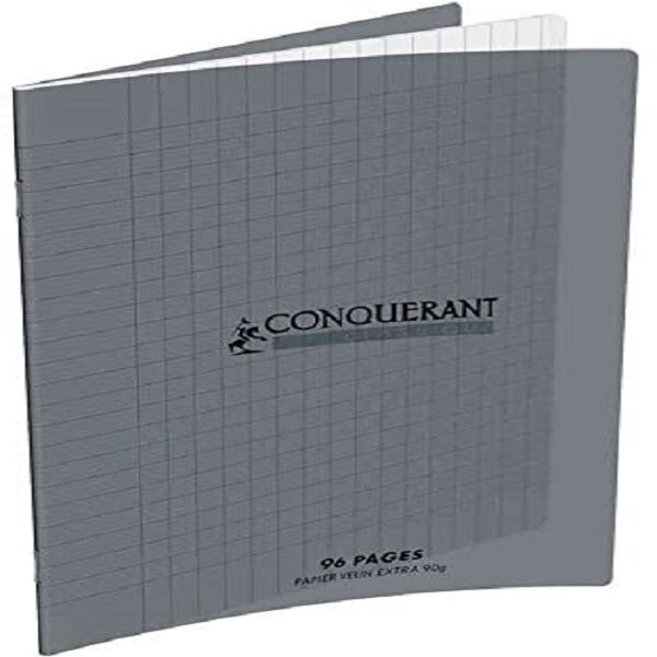 CONQUERANT Cahier 170 x 220 mm, séyès, gris  reliure piqûre, 96 pages, couverture polypro