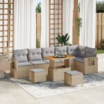 Ensemble Canapé Jardin vidaXL 9 Pièces avec Coussins Beige Poly Rotin Acacia