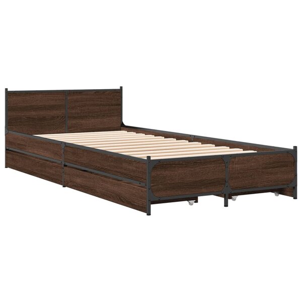 vidaXL Cadre de lit et tiroirs chêne marron 100x200 cm bois ingénierie