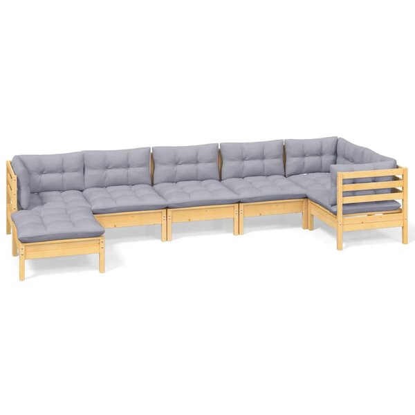 vidaXL Salon de jardin 7 Pièces avec coussins gris bois de pin massif