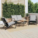 vidaXL Ensemble de meubles de balcon avec coussins 5 Pièces noir acier