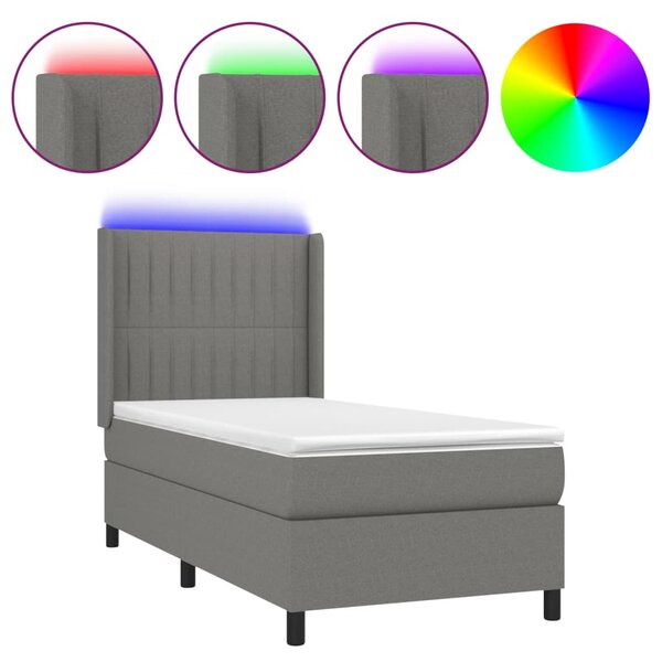 vidaXL Sommier à lattes de lit matelas LED Gris foncé 80x200cm Tissu