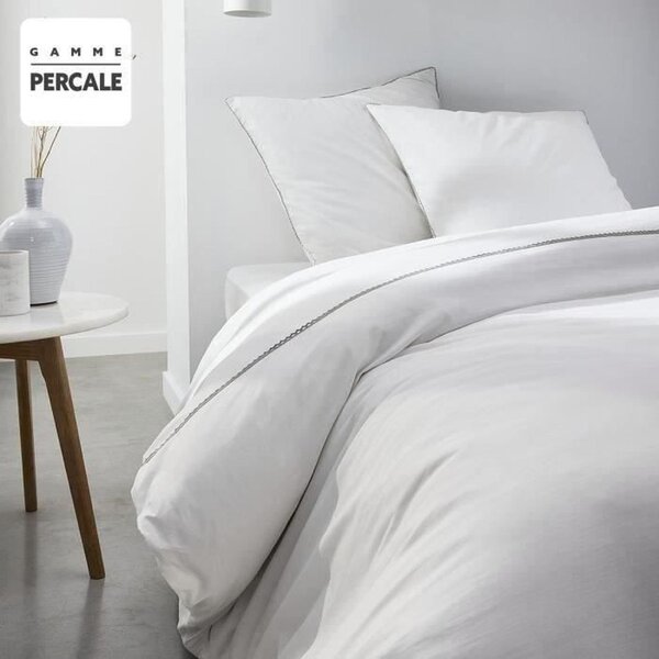 Parure de lit - 240 x 260 cm - 100  Percale Finition dentelle - Craie