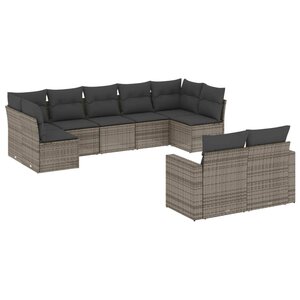 vidaXL Salon de jardin 9 Pièces avec coussins gris résine tressée