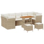 Ensemble de sofa de jardin de 10 pièces avec coussins beige en poly-rattan acacia
