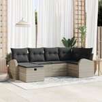 Ensemble de canapé de jardin 6 pièces avec coussins Gris clair Poly Rattan