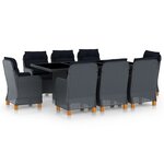 vidaXL Mobilier à dîner 9 Pièces avec coussins Résine tressée Gris foncé