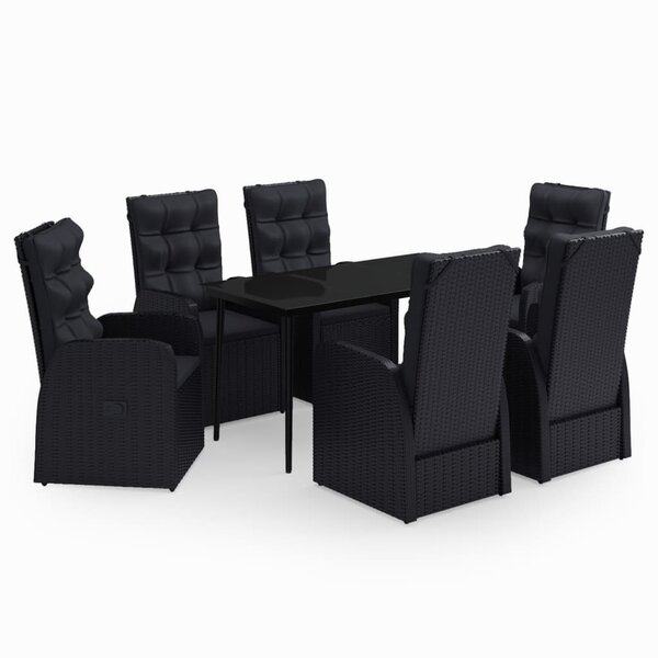 vidaXL Ensemble à manger de jardin avec coussins 7 Pièces Noir