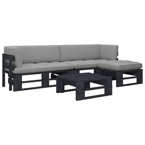 Salon de jardin meuble d'extérieur ensemble de mobilier palette 4 pièces avec coussins pin imprégné de noir 02_0018400
