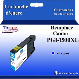 T3AZUR - Cartouche compatible avec Canon PGI1500XL PGI-1500 XL pour Canon Maxify MB-2050 MB-2150 MB-2155 MB-2350 MB-2750 MB-2755 - Cyan