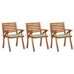 vidaXL Chaises à dîner de jardin avec coussins 3 Pièces Acacia massif