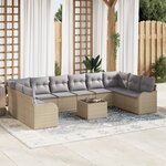 Ensemble de Canapé de Jardin de 11 Pièces avec Coussins en Rattan Poly Noir