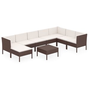 vidaXL Salon de jardin 9 Pièces avec coussins résine tressée marron