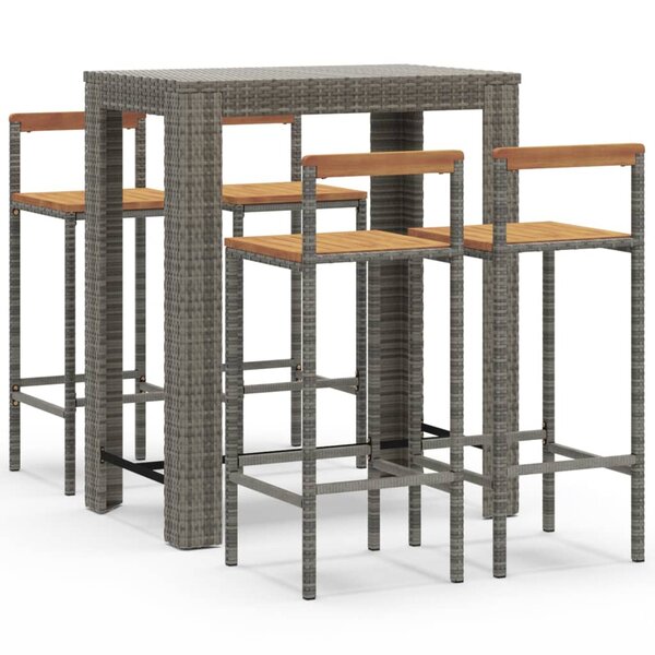 vidaXL Ensemble de bar jardin 5 Pièces gris poly rotin/bois massif acacia