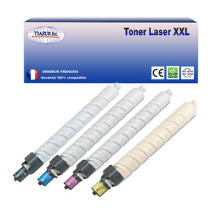4 toner compatibles avec ricoh aficio mpc3002 mpc3502 (noir+couleur) - t3azur