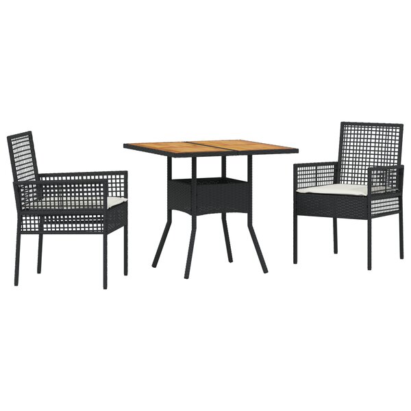 vidaXL Ensemble de Salle à Manger de Jardin 3 Pièces avec Coussins Noir Poly Rattan